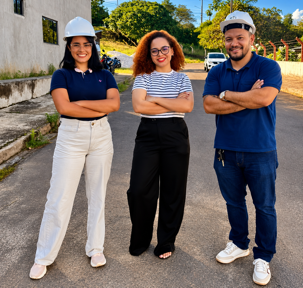 Equipe Amazon Solar Energy sorrindo de braços cruzados