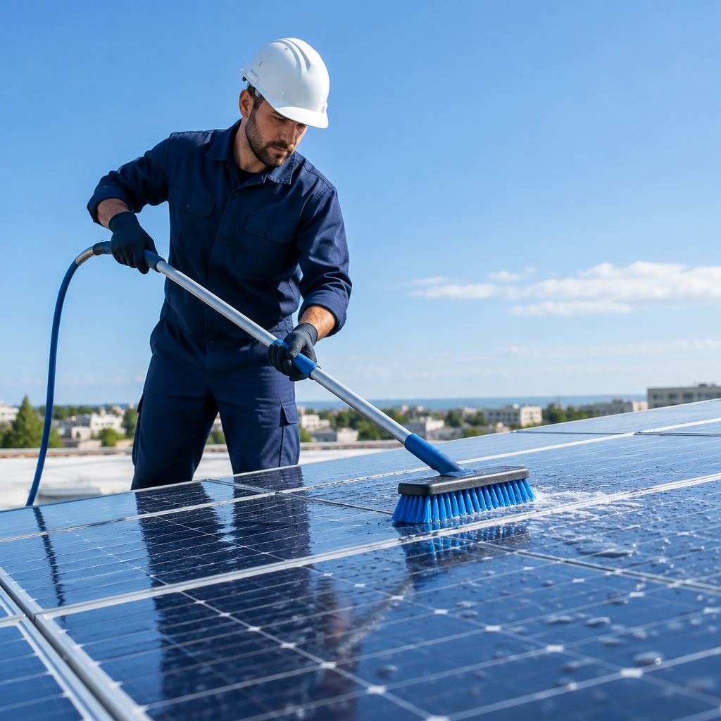 Limpeza profissional de painéis solares